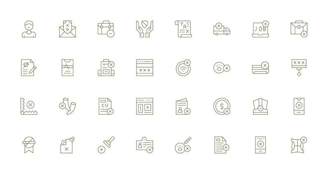 Denied Icon Set with 32 Thin Line Graphics Balanced Icon Set for Functional Design vector