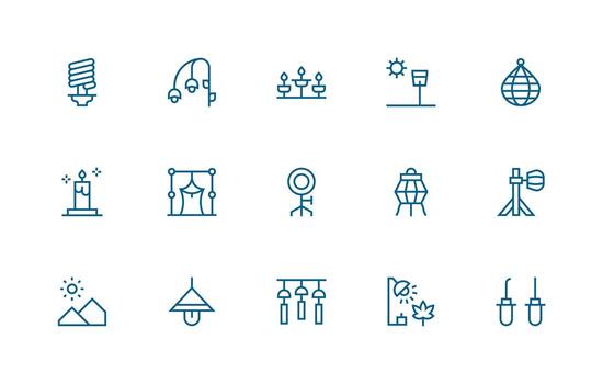Lighting Design Icons featuring 15 in Regular Line Style UI and UX Focused Icon Collection vector
