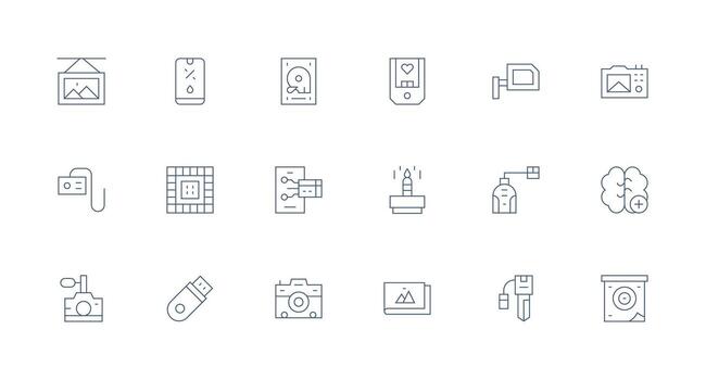 mínimo línea íconos desde memoria conjunto con 18 vectores plano icono conjunto