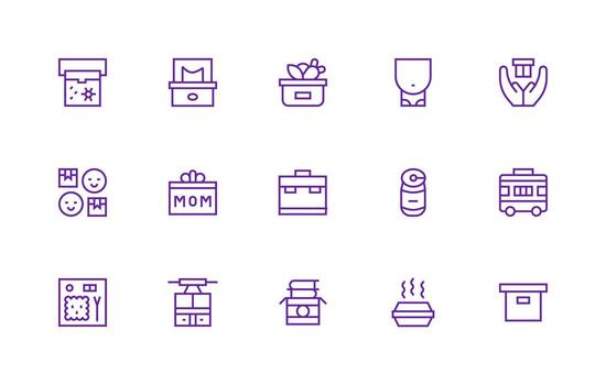 Box Icon Set with 15 Regular Line Graphics Sharp Icons for Presentations vector