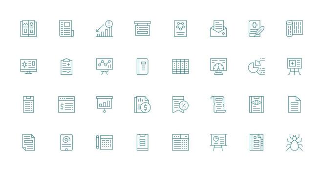 32 íconos para reporte en Delgado línea formato tablero icono serie vector