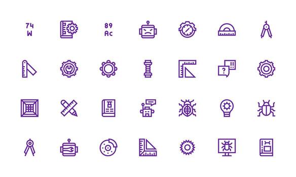 Technical Icon Collection with 28 Bold Line Designs Scalable Icons for Cross-Platform Interfaces vector