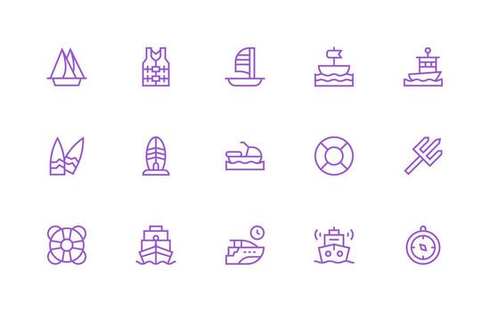 Nautical Icon Set with 15 Regular Line Graphics Pixel Perfect Icons for Modern Apps vector