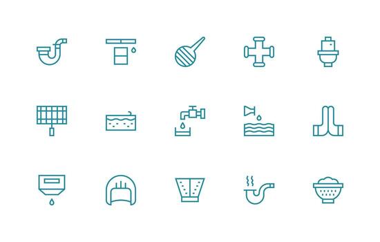 15 Regular Line Icons for Drain Graphics Professional Icon Set vector