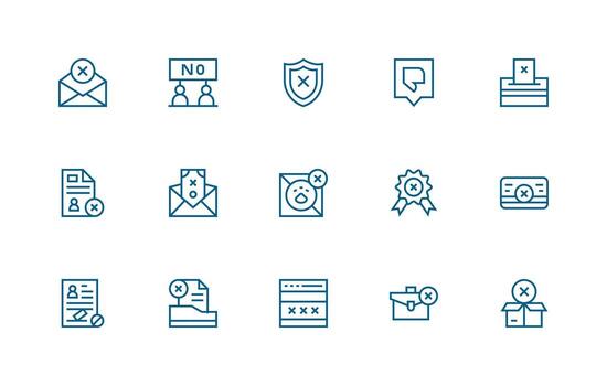 Regular Line Style Rejected Icons with 15 Vectors Web and App Icon Pack Collection