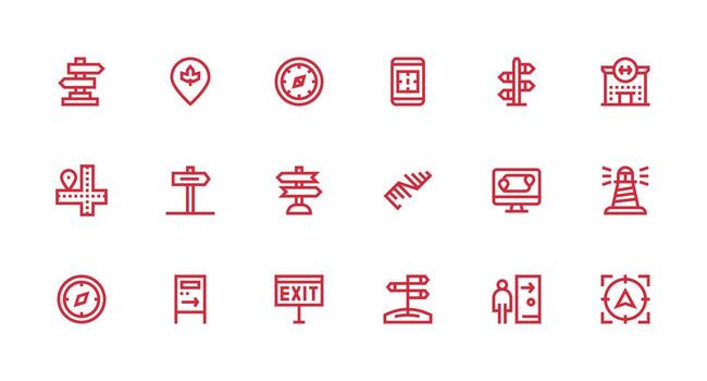 18 Icons for Wayfinding in Strong Stroke Line Format Pixel Perfect Icons for Modern Apps vector