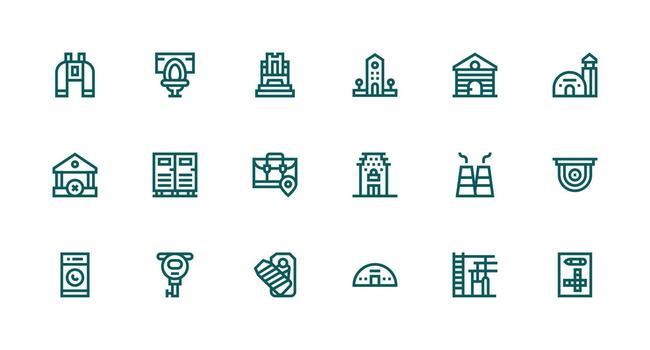 instalaciones icono conjunto con 18 fuerte carrera línea gráficos agudo íconos para presentaciones vector