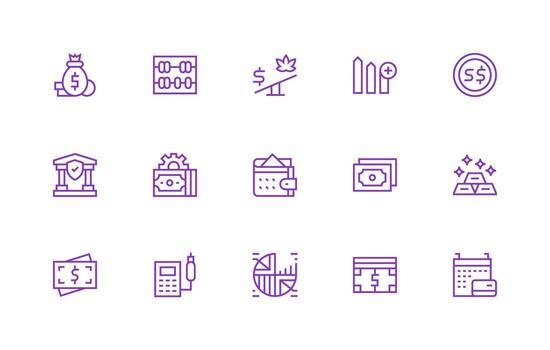 15 Icons for Finance in Regular Line Format Compact Icon Set vector