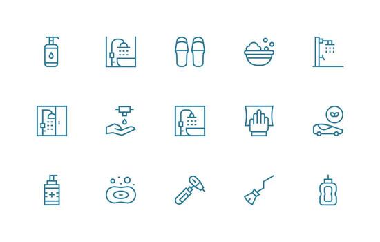 higiene diseño íconos presentando 15 en regular línea estilo diseño Listo icono conjunto para equipos vector