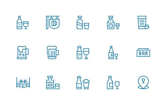 Regular Line Style Pub Icons with 15 Vectors General Use Icon Pack