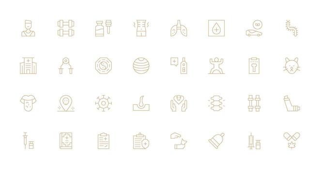 Health Icon Set with 32 Thin Line Graphics Detailed Icon Collection for Design Systems vector