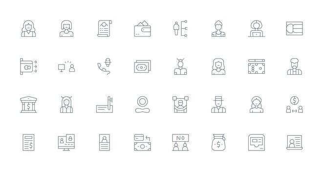 32 Icons for Account in Thin Line Format Icon Set for Projects vector