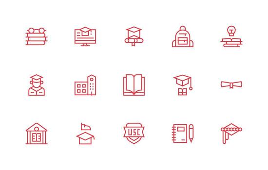 15 Regular Line Icons for College Graphics Interface Icon Collection vector