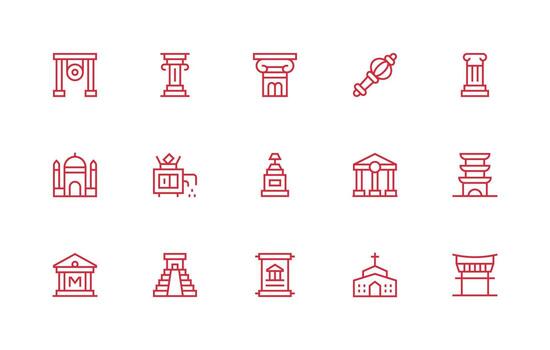 templo conjunto con 15 regular línea íconos íconos construido para visual consistencia paquete vector