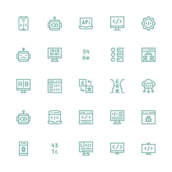 25 Medium Stroke Outline Designs for Programming Icons Customizable Icon Series for Mobile Screens vector