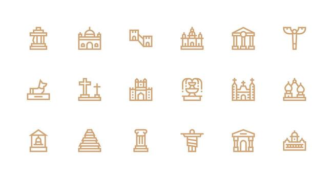 18 Strong Stroke Line Icons for Monument Graphics Interface Icon Collection for Daily Projects vector