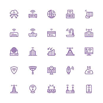 medio carrera contorno estilo Wifi íconos con 25 vectores rápido acceso íconos para ui desarrollo