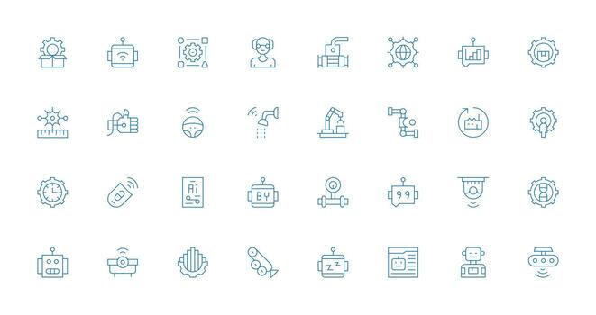 Delgado línea íconos desde automatización conjunto con 32 vectores universal icono paquete