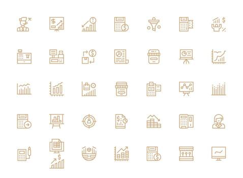 Sales including 35 Regular Clean Line Illustrations Quick Access Icons for UI Development vector