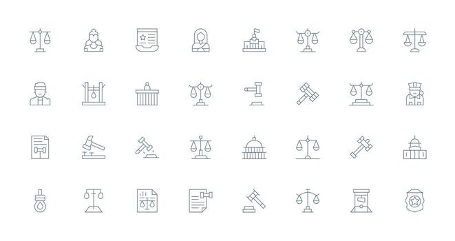 32 Icons for Justice in Thin Line Format Neutral Style Icons for Any Project vector