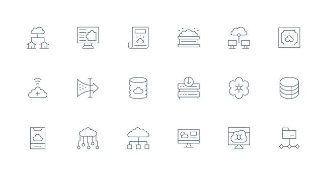 18 mínimo línea vectores para nube informática tema moderno línea y glifo icono serie