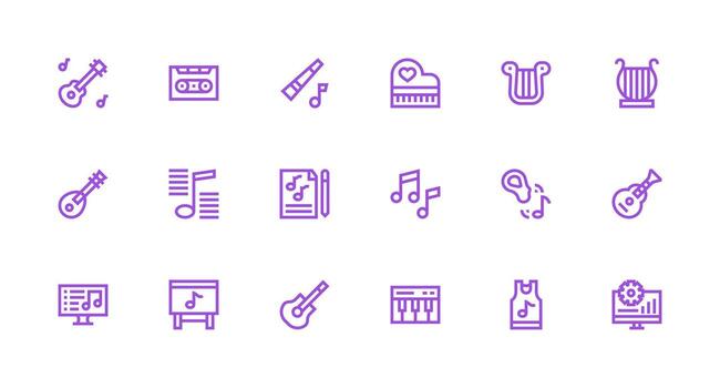 Tune Design Icons featuring 18 in Strong Stroke Line Style Organized Pack for Project Assets vector