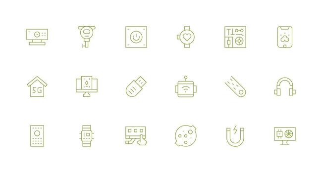 Device Design Icons featuring 18 in Minimal Line Style Customizable Icon Series for Mobile Screens vector