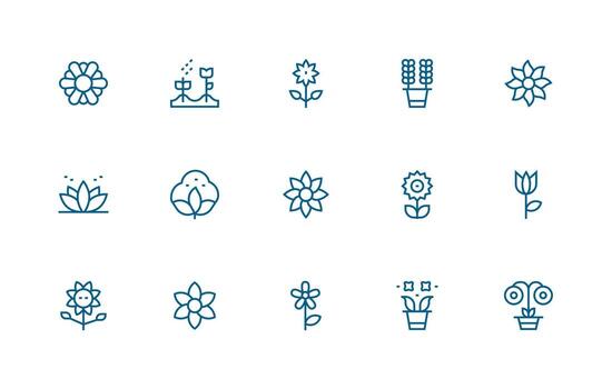 15 íconos para floración en regular línea formato contorno icono paquete vector