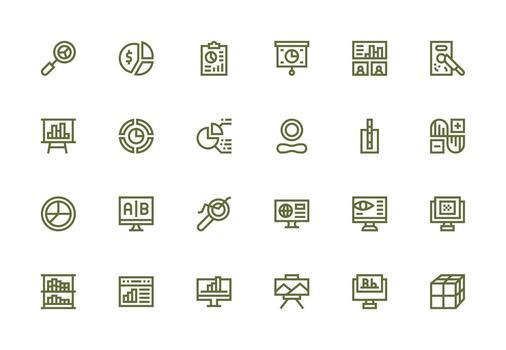 datos visualización icono conjunto con 24 grueso línea línea gráficos icono conjunto vector