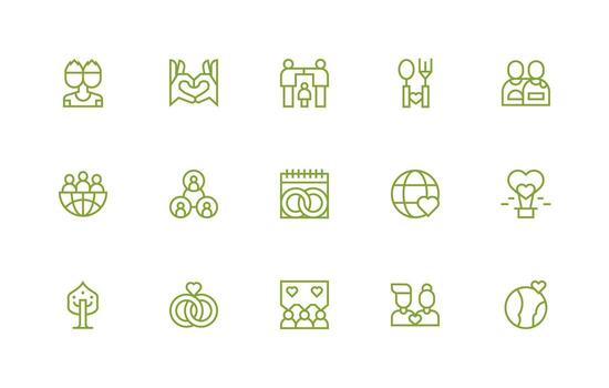 Togetherness featuring 15 Icons in Regular Line Design Simplified Icon Pack for Visual Tools vector