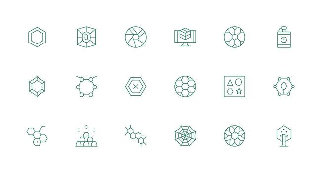 18 Minimal Line Style Icons from Hexagon Collection Modern Icon Set vector