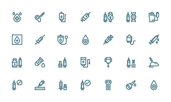 Injection Set with 28 Bold Line Icons Complete Icon Set for Mobile Apps vector