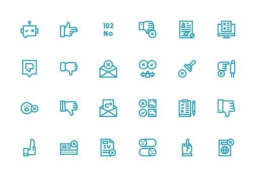 Rejection Design Icons featuring 24 in Thick Line Line Style Icon Set for Projects vector