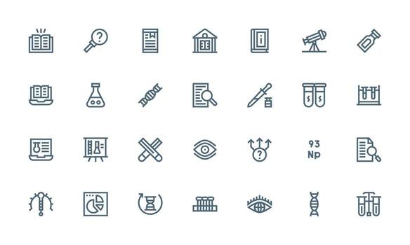 Research Icon Set with 28 Bold Line Graphics Interface Icon Collection vector