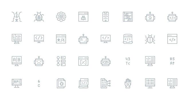Programming Icon Set with 32 Thin Line Graphics Fully Editable Icon Set for Web vector
