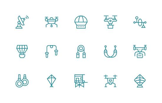 Aerial including 15 Regular Line Illustrations User Interface Icons for Digital Products vector