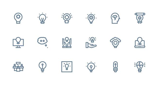 18 Brainstorming Icons in Strong Stroke Line Aesthetic Clean Icon Collection for Web Use vector