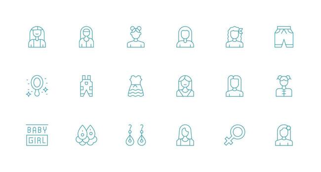 18 Minimal Line Style Icons from Girl Collection Minimal Icon Set for Interface Projects vector