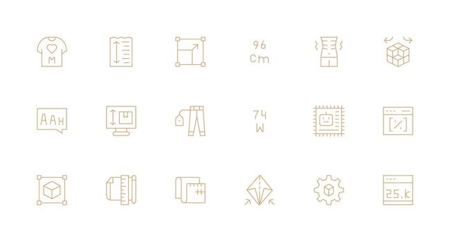 Size Visual Pack containing 18 Minimal Line Icons Dashboard Icon Series vector