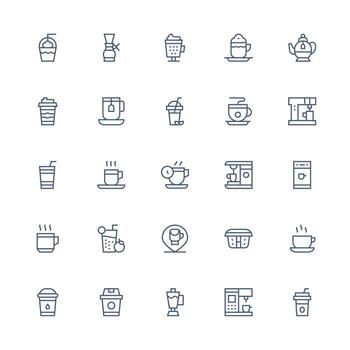 Medium Stroke Outline Style Hot Beverage Icons with 25 Vectors Flexible Icon System for Web Interfaces