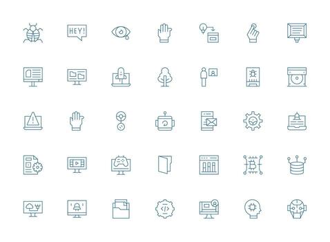 35 Light Line Icons for Software Graphics Essential Icons for Rapid UI Building vector