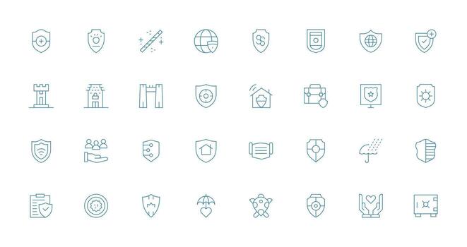 Safeguard Set with 32 Thin Line Icons Neutral Style Icons for Any Project vector