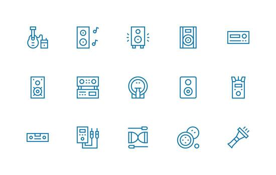 Amplifier Set with 15 Regular Line Icons Simplified Icon Pack for Visual Tools vector