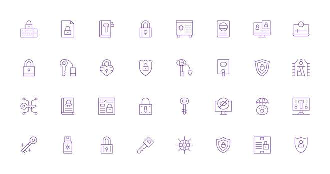 Delgado línea íconos desde contraseña conjunto con 32 vectores equilibrado icono conjunto para funcional diseño