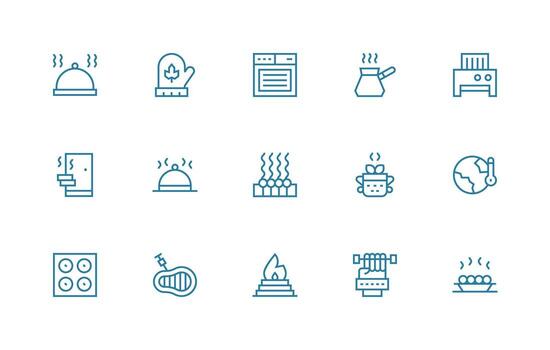 Warming Icon Set with 15 Regular Line Graphics Theme-Based Icon Pack vector