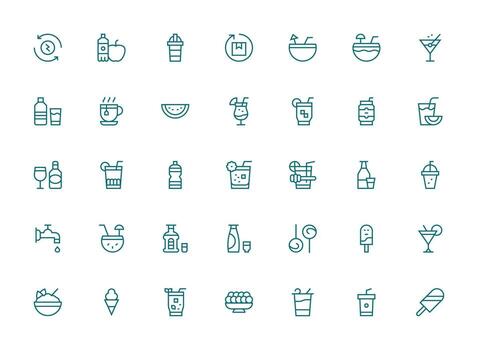 35 Regular Clean Line Vectors for Refreshment Theme Scalable Icons for Cross-Platform Interfaces