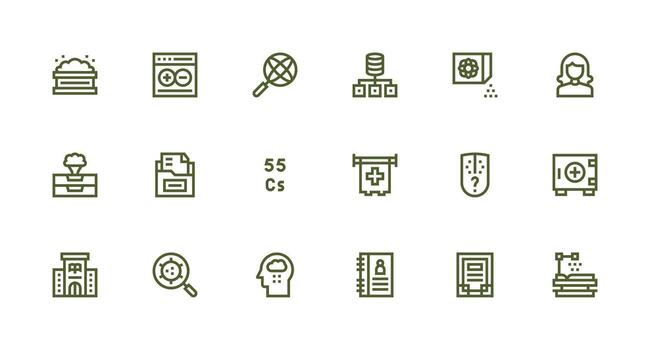 Database Icon Set with 18 Strong Stroke Line Graphics Web and App Icon Pack Collection vector