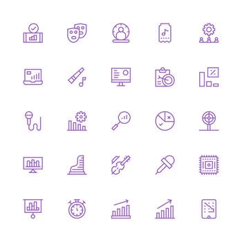 actuación icono conjunto con 25 medio carrera contorno gráficos multi-estilo íconos para creativo proyectos vector