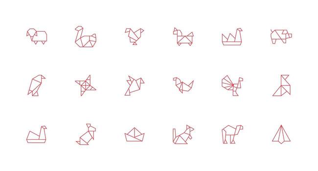 Origami Icon Set with 18 Minimal Line Graphics Simplified Icon Pack for Visual Tools vector