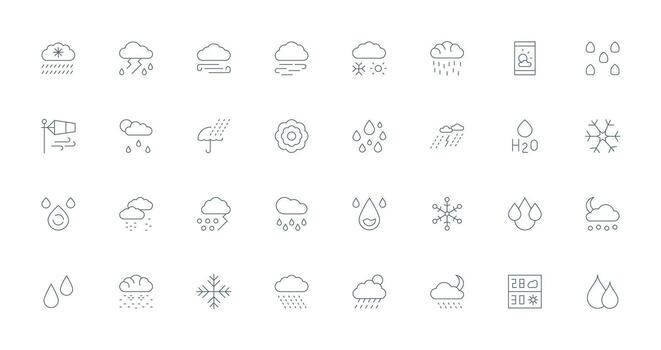 32 Thin Line Style Icons from Precipitation Collection High-Resolution Icons for Any Platform vector